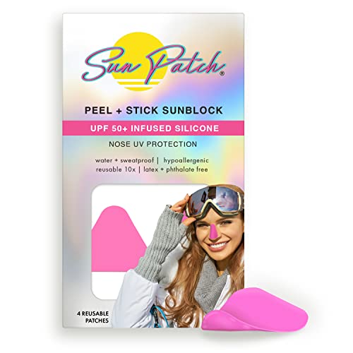 Sun Patch, Reusable Sunblock Patches for Nose, 100% Silicone Sunscreen Nose Patches for UV Protection, Face Stickers with UPF 50, 1 Pack/4 Pairs, Pink