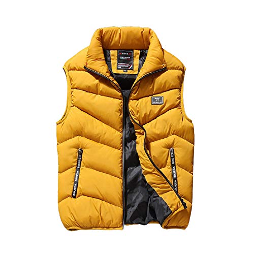 Chartou Men's Outdoors Casual Stand Collar Quilted Puffer Short Vest Waistcoat (Medium, Yellow)