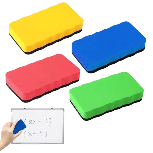 TreeTribe - 4 Pcs Magnetic Blackboard Brushes,Whiteboard Eraser Magnetic with Thick Felt Pad, Whiteboard Erasers White Board Erasers Sponge for Home, Office and Classrooms (4 Colors)