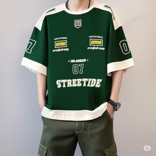 Image of THALASI Men Cotton Jersey Aesthetic Oversized T shirts for Men | Sports Jerseys T-shirts & Half Sleeve Round Neck Printed Tshirt for Mens - Down Shoulder Loose & Baggy Fit Korean T shirt for Man & Boy