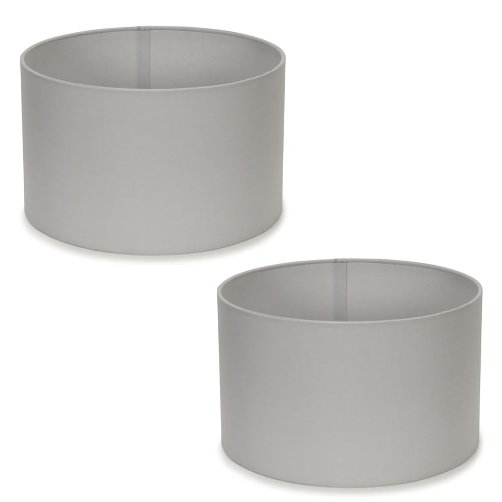 Valuelights Unisex Pale Grey Reni Pair Of Fabric Easy Fit Drum Ceiling Lamp Shade In | Size: Small