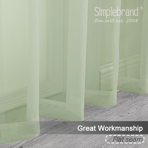 Image of Simplebrand Rod Pocket Top Solid Voile Sheer Curtains for Bedroom, 54 Inch Length Drapes Set of 2, Lightweight and Light Filtering Elegant Curtains Panels Window Treatment, 42Wx54L, Light Green