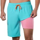 BRISIRA Mens Swim Trunks 9 Inch Inseam Board Shorts with Compression Liner Swimsuit Bathing Suit Qui