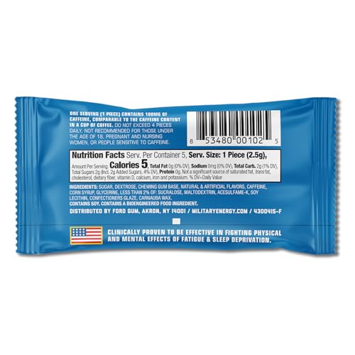 Image of MEG (Military Energy Gum) - Enhance Your Physical Performance with 100mg of Caffeine Per Piece, Ultimate Energy Boost for Workouts, Alternative to Energy Drinks | NSF for Sport Certified | Arctic Mint- Pack of 24