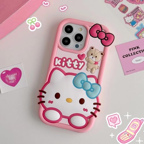 Image of COVERLY for iPhone 12 Pro 3D Cartoon Hello Kitty Case,Full Protective Bow Cat Girly Kitty Doll Back Case Teddy Bear Cute Soft Silicone Stylish Fashion Aesthetic Cover for Apple iPhone 12 Pro