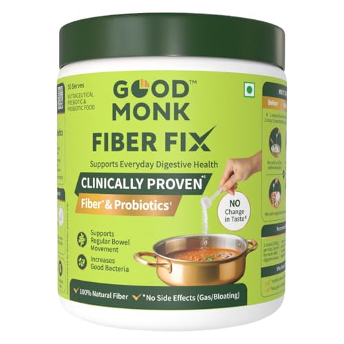 Image of Good Monk Fiber Fix | Constipation, Bloating & Gas Relief | Everyday Prebiotic Soluble Natural Fibre Supplement Powder + Probiotic | 50 Servings | No Side Effects Or Taste Change