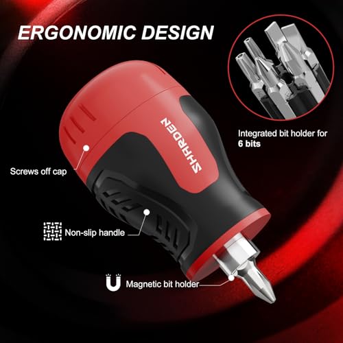 Image of SHARDEN 8 in 1 Stubby Multi Screwdriver with 6 CRV Bits Phillips, Slotted, Torx, Small Short Screwdriver with Magnetic Tip Portable All in One Repair Tool Kit for Home DIY Tables, Doors, Chairs