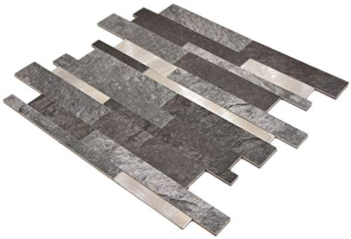 MOS200-32BS_f - Piastrelle a mosaico in vinile, effetto pietra, colore nero