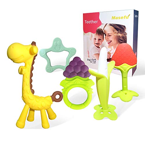 Teething Toys, Masefu Baby Toothbrush Teether, Infant Training Toothbrush for Molar Massage Front Back Teeth Soothing Relief Achy Gums, BPA Free Food-Grade Silicone, Shower Gift, Ages 3 Months +