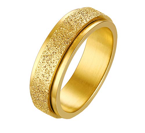 PAMTIER Damen Edelstahl Spinner Ring Sandstrahlen Fertig Hochzeit Band Gold Größe 52 (16.6) Cover