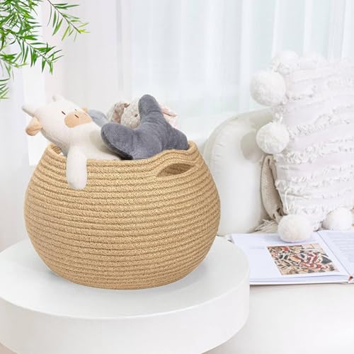 Round Cotton Rope Basket - Cute Woven Shelf Storage Basket, Towel Baskets Rope Bins for Children Cat Dog Toys Towel Bedroom Bathroom Corner Plant Decoration Living Room Indoor, 25 x 21 cm (Jute) - Cosy Home Interiors Round Cotton Rope Basket - Cute Woven Shelf Storage Basket, Towel Baskets Rope Bins for Children Cat Dog Toys Towel Bedroom Bathroom Corner Plant Decoration Living Room Indoor, 25 x 21 cm (Jute) - Image 5