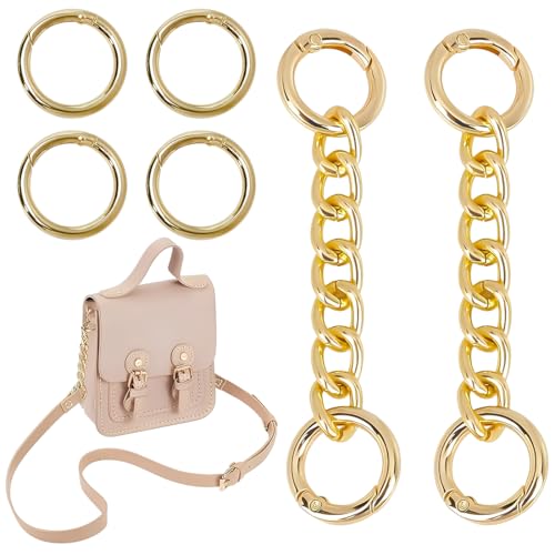 VEOIRXU 2 Piezas Cadena de Bolso con 4 Anillos de Resorte para Reemplazo Cadenas Extensoras de Bolso de Oro Cadena de Bolso Extensor de Correa de Bolso de Hombro de Metal para Bolsos Joyas