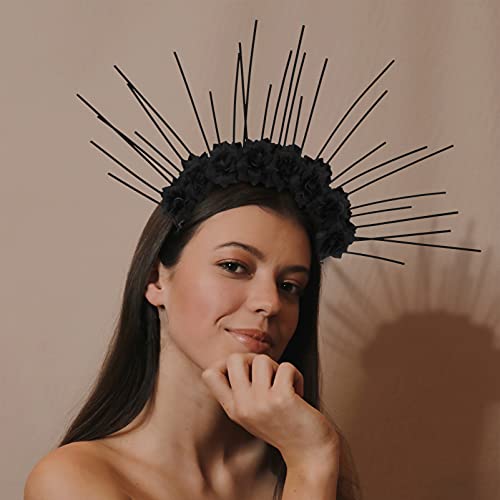 Halo Crown Halo Crown Headband Goddess Spiked Zip Tie Goddess Headpiece Halloween Costume Headpiece Headdress for Cosplay Weeding Party (Black) - Image 3