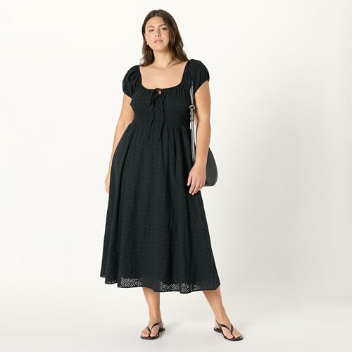 Image of The Drop Womens Melody Cap Sleeve Tie Front Cotton Dress