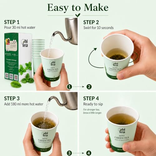 Image of HI TEA Mint Green Tea | Just Add Hot Water | Instant Green Tea Cups | 8 Cups /Box