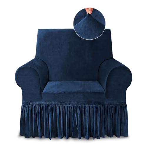 NICEEC Armchair Cover Super Soft 1-Piece Navy Blue Armchair Slipcover Stretch Universal Spandex Couch Covers for Living Room Easy Fit Washable Furniture Sofa Protector with Skirt