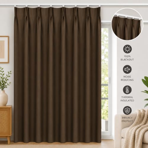 Image of KALIYO Brown Blackout Pinch Pleat Curtains for Living Room & Bedroom | Room Darkening Curtains | Pinch Pleat Header| Noise Reducing | 8 Ft | Pack of 1