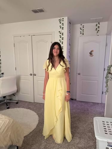 TIRAS Plus Size Ruffle Sage Green Chiffon Bridesmaid Dresses Long with Side Slit for Women 2025 Empire Waist Long Wedding Dress 22W3