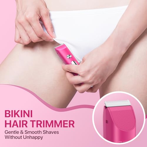 Image of Bikini Trimmer for Women, Rechargeable 2-in-1 Electric Razor for Shower& Travel, IPX7 Waterproof Painless Hair Removal for Bikini Line, Legs, Underarms, Wet & Dry Cordless Ceramic Blade, Pink
