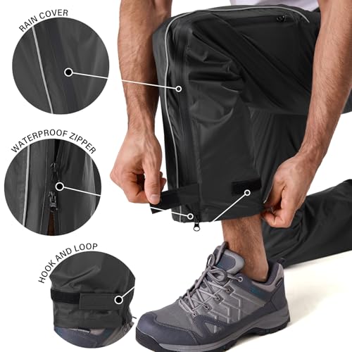 Men's Rain Pants Full Zip Waterproof Rain Over Trousers Lightweight Windproof for Outdoor Hiking Golf Work4