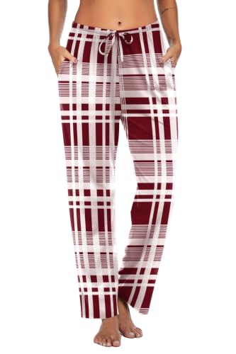 Image of Ekouaer Women Pajama Pants Comfy Pj Bottom with Pockets Stretch Plaid Sleepwear