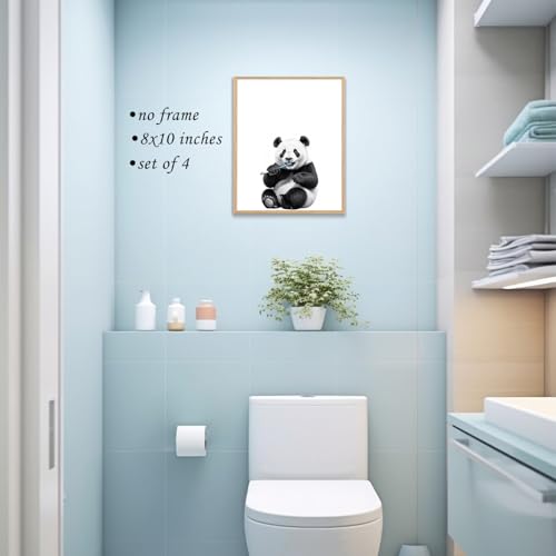 Image of Boat Wades Funny Bathroom Panda Wall Art Prints Set of 4, Animal Bathroom Decor, Cute Panda Animal Posters Pictures Wall Decor for Bath Room Washroom Restroom Toilet, 8x10 Unframed