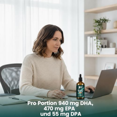 Premium Omega 3 Algenöl | hoch dosiert | Natürliches DHA & EPA für Herz, Gehirn & Sehkraft | vegan | 100ml | 40 Tage Vorrat… – Ansicht 3
