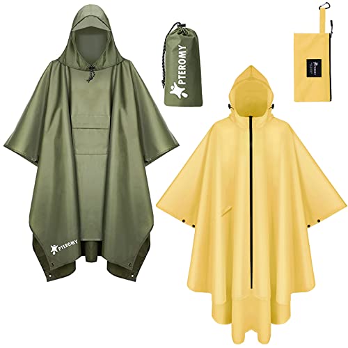 Pteromy Hooded Rain Poncho With Pocket+Hooded Rain Poncho With Pocket And Zipper #TOP11