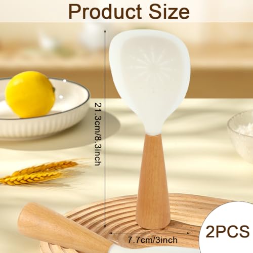 Image of Supvox Non-Stick Rice Paddles, Set of 2 Freestanding Wooden Handle Rice Paddle, Non-Abrasive & Heat Resistant Food Grade Silicone Rice Scoop, 8.3 inch