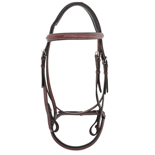 Grewal Equestrian Spanish Bay Round Raised Hunter Leather Bridle, English Horse Tack (Cherry, Oversize)