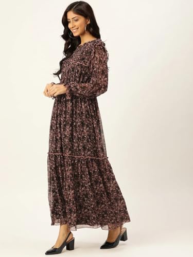 Litzo Women's Georgette A-Line Maxi Dress (L-56-L_Black