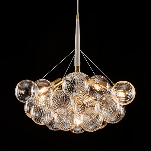 Longree Mid-Century Bubble Chandelier White and Gold 6 Lights Dia