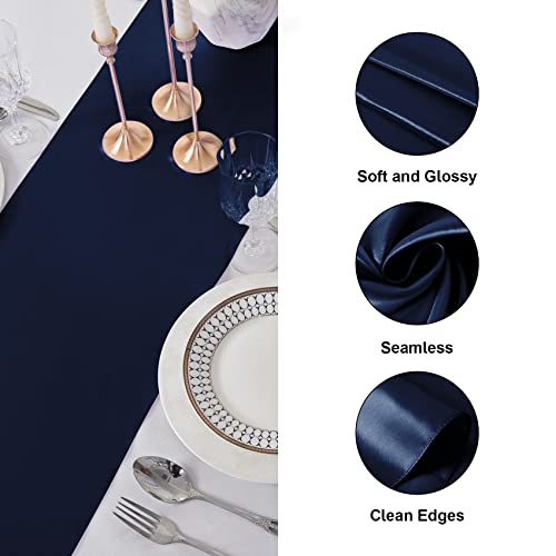 Flohar 1Pack Table Runner 12 X 108 Inches Satin Silk Table Runner For Wedding, Birthday Party, Banquets, Graduations Decoration, Fit Rectange And Round Table-Navy #TOP2
