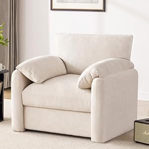 Chenille Oversized Armchair, 38.6″ Wide Accent Chairs for Living Room & Bedroom Modern Lounge Chair, Upholstered Mid-Century Reading Chair, Comfy Living Room Chair, Single Sofa Chair, Beige