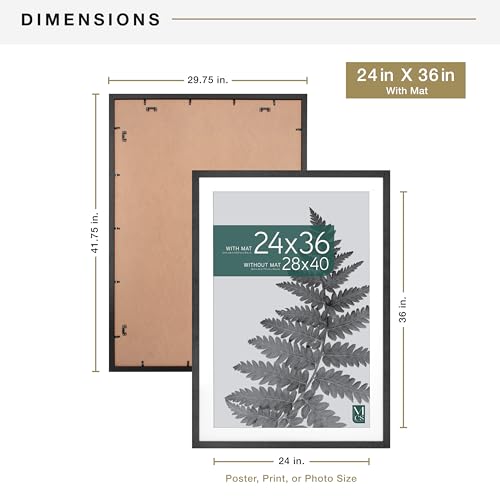 Image of MCS Studio Gallery 28x40 Matted Poster Frame with 24x36 Picture Display, Black Woodgrain Engineered Wood Vertical & Horizontal Wall Hanging Large Picture Frame for Photos, Posters & Art Prints (1-Pack)