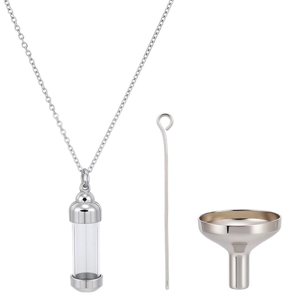 CREATCABIN Hourglass Glass Urn Necklace Keepsake Cremation Jewelry for Ashes Stainless Steel Memorial Ashes Pendant Urn Necklace Openable Container Pendant Vial Tube for Human Pet 12x40.5mm