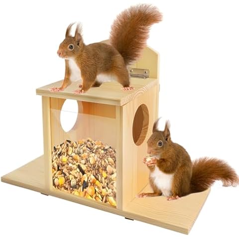 Suewidfay Wooden Squirrel Feeder with Lid Cover