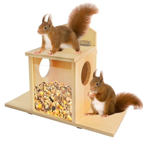 Suewidfay Wooden Squirrel Feeder with Lift-Up Lid