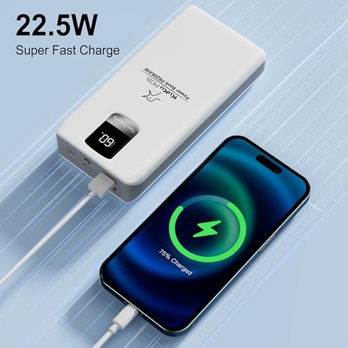 KuKu PCS, Portable Charger, 22.5W, 20000mAh, USB C, Power Bank, Fast Charging, LED Display Phone Charger, 3 Output 3 Input with Flash Light, High Capacity, Compatible with iPhone, Samsung, Android