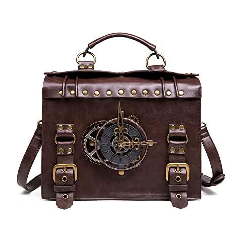 GUDVES Steampunk Messenger Bag with Clock Design Cover