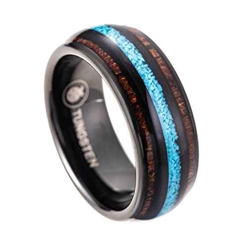 Bague de fiançailles tungstène poli et turquoise de qualité supérieure