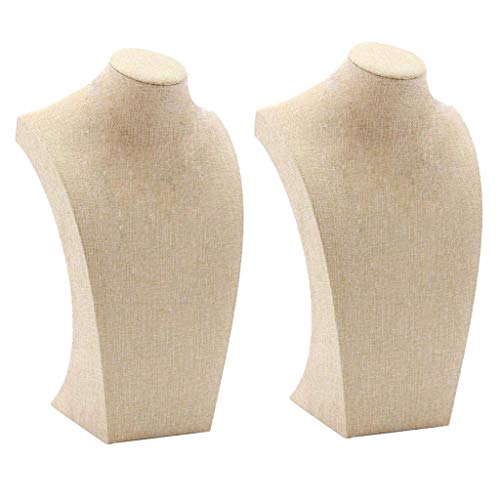 F Fityle 2 Pièces Collier Affichage Buste Bijoux Présentoir Support, Lin Beige - 115 * 200mm & 175 * 290mm