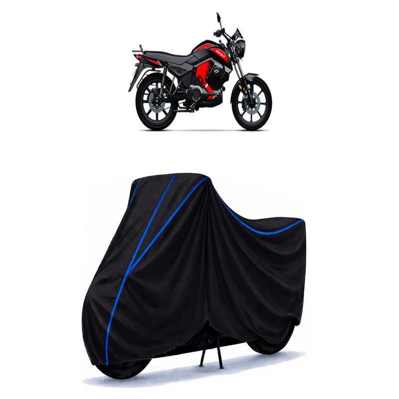 Image of Revolt RV1 Plus Bike Cover Water Resistant Universal Motorcycle Rain | Heavy Duty UV Protection, Dust, Scratch Indoor Outdoor All Weather with Black Blue Piping Elastic