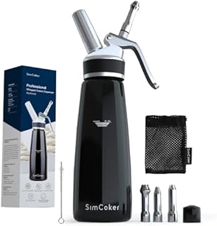 SimCoker Whipped Cream Dispenser, Aluminum Cream Whipper 500mL/1 Pint,3 Stainless Culinary Decorating Nozzles, 1 Brush, 1 Storage Bag, Homemade Cream Maker, N2O Chargers Not Included