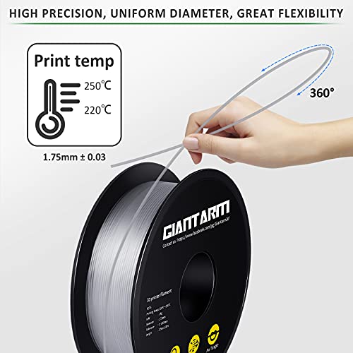 Giantarm Petg Filament 1.75, Clear Transparent Petg Filament 1.75Mm 1Kg(2.2Lb), Toughness Enhanced, Dimensional Accuracy +/-0.02Mm, Vacuum Package #TOP1