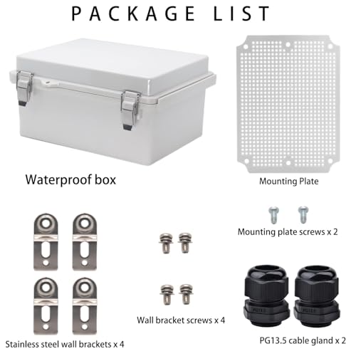 Image of Outdoor Waterproof Electrical Box Junction Box Weatherproof IP67 ABS Plastic Enclosure Switch Router Project Box Electronics DIY Enclosure With Mounting Plate Wall Bracket Grey 8.6 inchx6.6 inchx4.3 inch