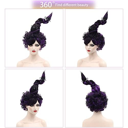 Mupul Marry Sandesoon Wig Costume Purple Mixed Black Long Braid Witch’S Hat Shaped Halloween Costume Accessory Wigs Set For Women thumb #2