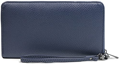 Blue Wallet for Women Leather RFID Blocking Long Wallets Credit Card Holder Phone Checkbook Organizer Zipper Coin Purse