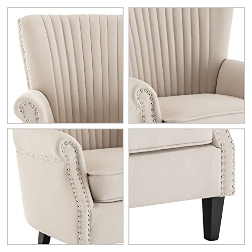 ALIMORDEN Modern Fabric Club Armchair with Wooden Frame, Accent Sofa Side Single Padded Chair, Retro Upholstered Lounge Seat, Comfy Reading Chair for Living Room, Bedroom, Beige - Image 7