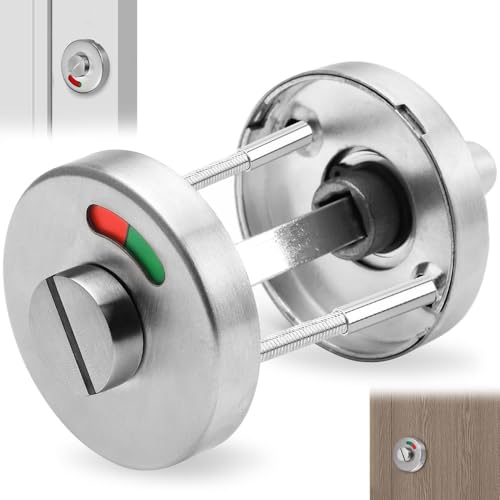 SKJJM Rosace WC avec Indicateur de Présence, Serrure de Salle de Bain avec Bouton Rotatif, Serrure Porte WC en Acier Inoxydable 304, Ensemble de Rosaces en Acier Inoxydable pour Salle de Bain et WC